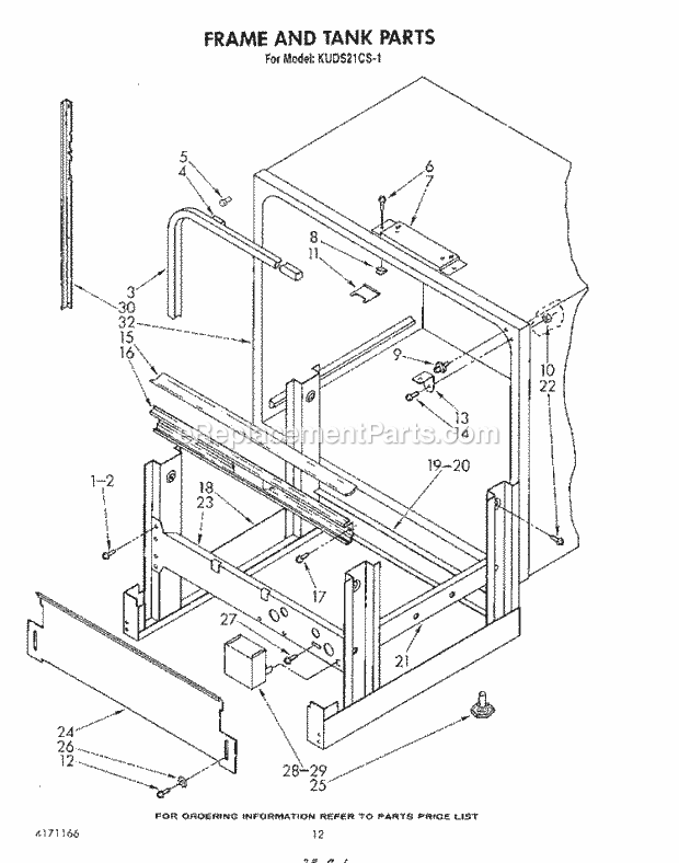 KitchenAid KUDC21CS1 Dishwasher Frame and Tank Diagram