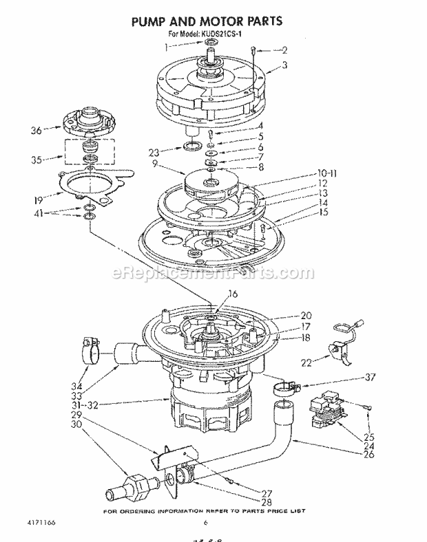 KitchenAid KUDC21CS1 Dishwasher Pump and Motor Diagram