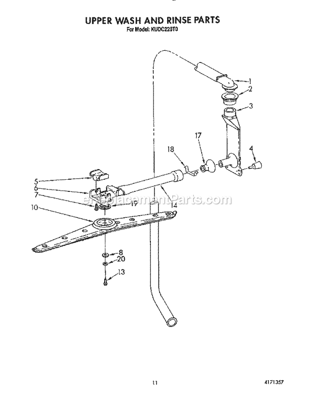 KitchenAid KUDC220T0 Dishwasher Upper Wash and Rinse Diagram