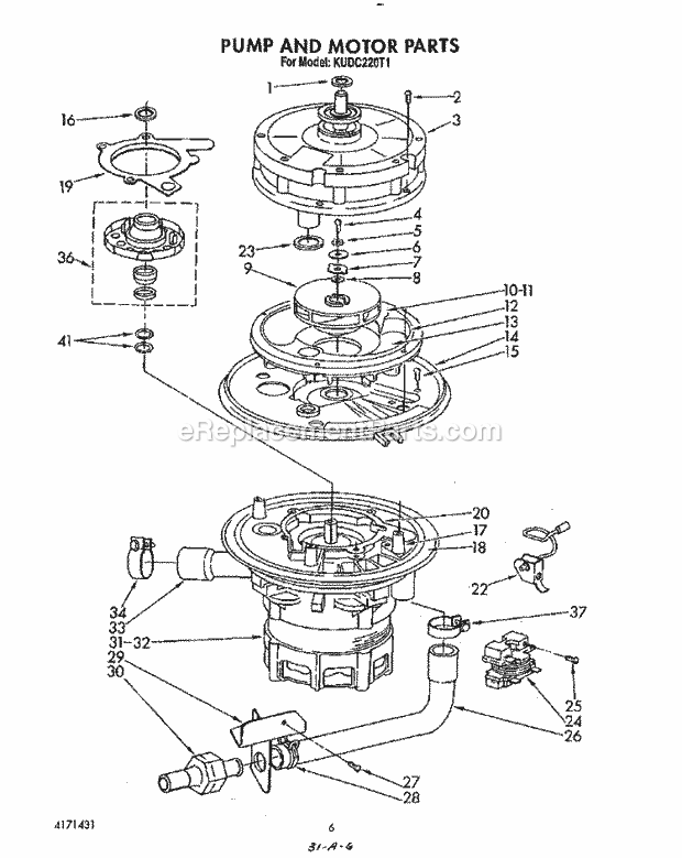 KitchenAid KUDC220T1 Dishwasher Pump and Motor Diagram