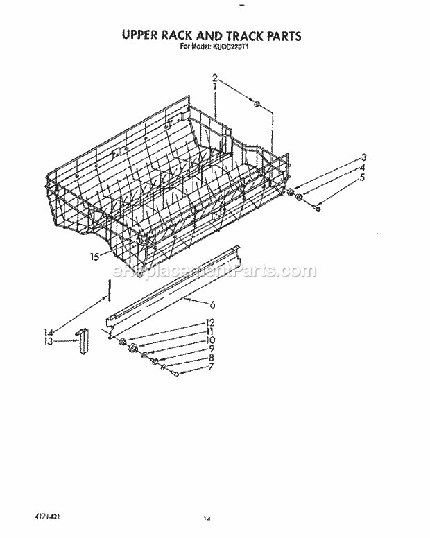 KitchenAid KUDC220T1 Dishwasher Upper Rack and Track Diagram