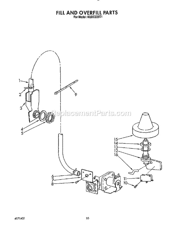 KitchenAid KUDC220T1 Dishwasher Fill and Overfill Diagram