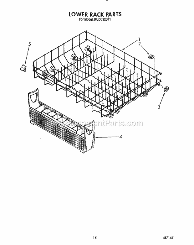 KitchenAid KUDC220T1 Dishwasher Lower Rack Diagram