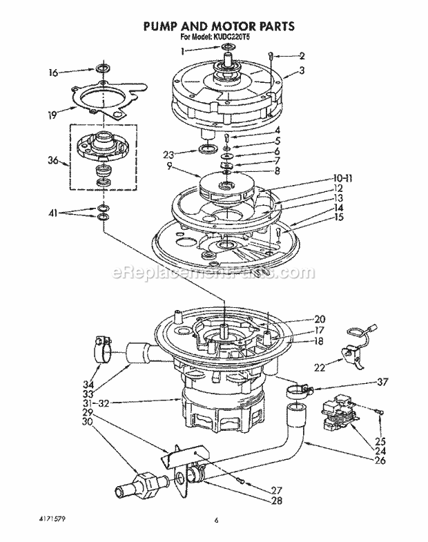 KitchenAid KUDC220T5 Dishwasher Pump and Motor Diagram