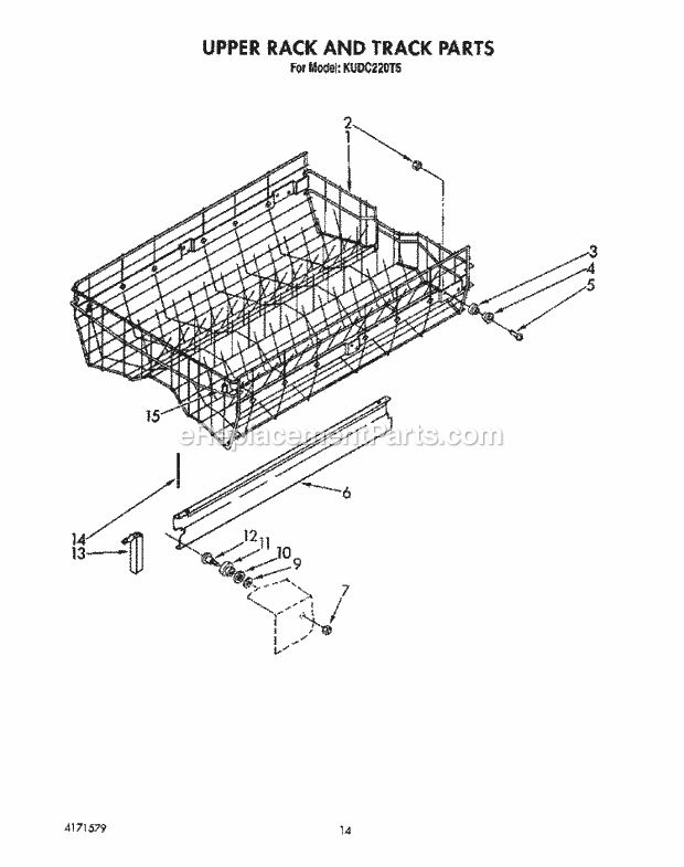 KitchenAid KUDC220T5 Dishwasher Upper Rack and Track Diagram