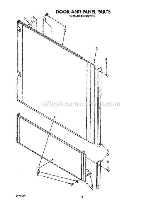 KitchenAid KUDC220T5 Dishwasher Door and Panel Diagram