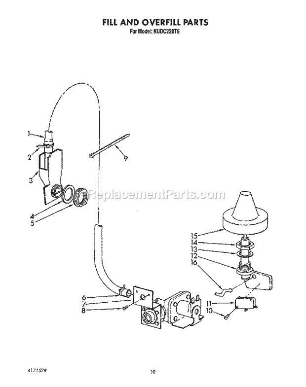 KitchenAid KUDC220T5 Dishwasher Fill and Overfill Diagram