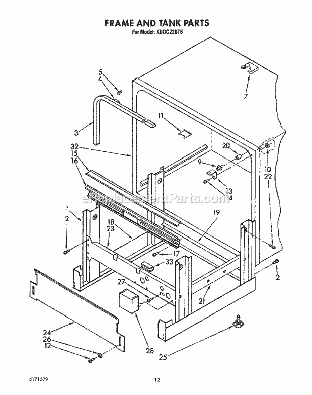 KitchenAid KUDC220T5 Dishwasher Frame and Tank Diagram