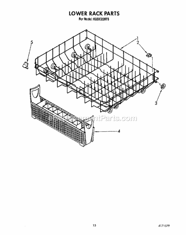 KitchenAid KUDC220T5 Dishwasher Lower Rack Diagram