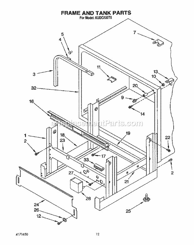 KitchenAid KUDC220T6 Dishwasher Frame and Tank Diagram