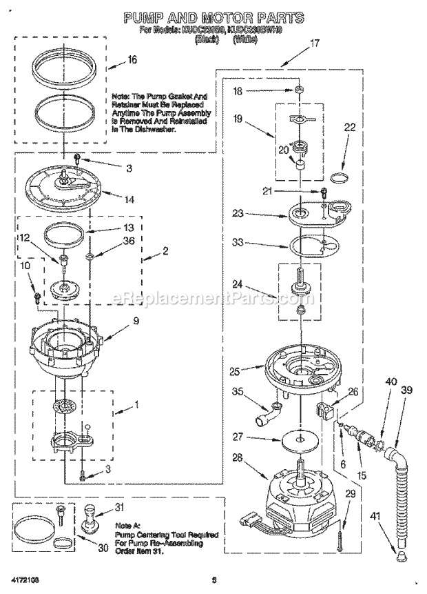 KitchenAid KUDC230B0 Dishwasher Pump and Motor Diagram