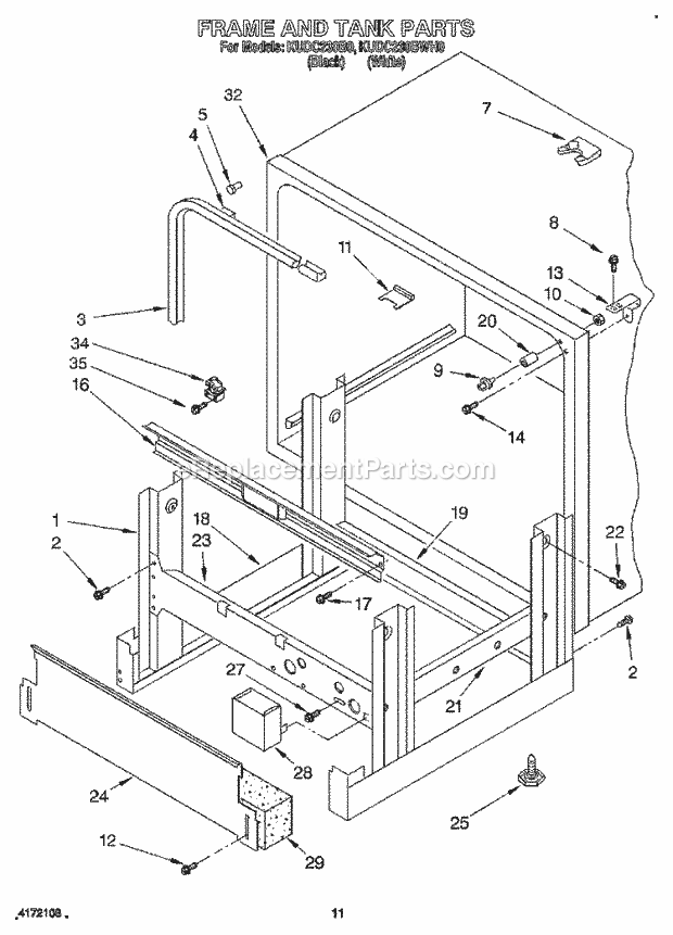 KitchenAid KUDC230B0 Dishwasher Frame and Tank Diagram