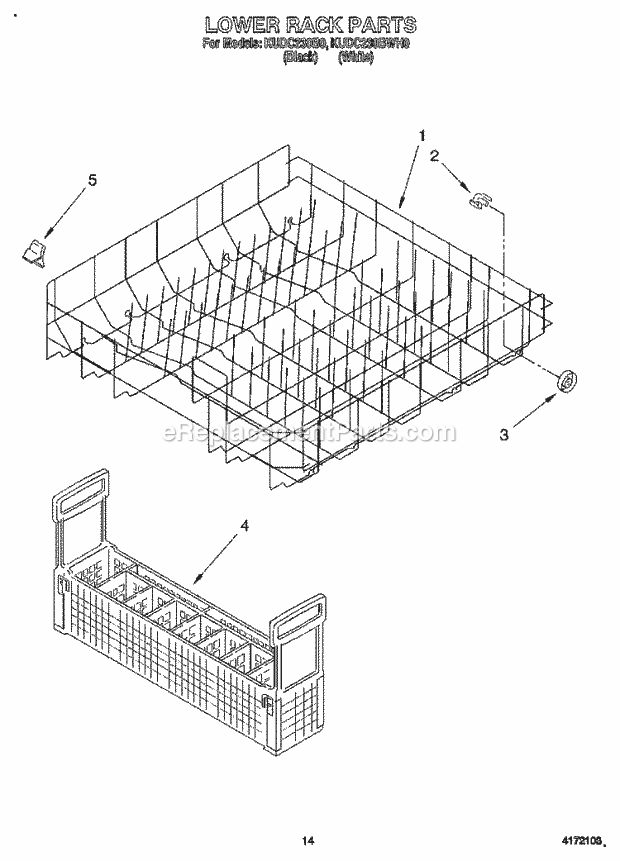 KitchenAid KUDC230B0 Dishwasher Lower Rack Diagram