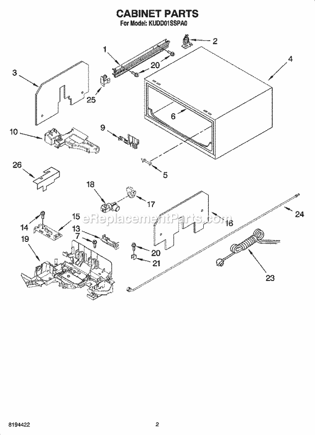 KitchenAid KUDD01SSPA0 Dishwasher Cabinet Parts Diagram