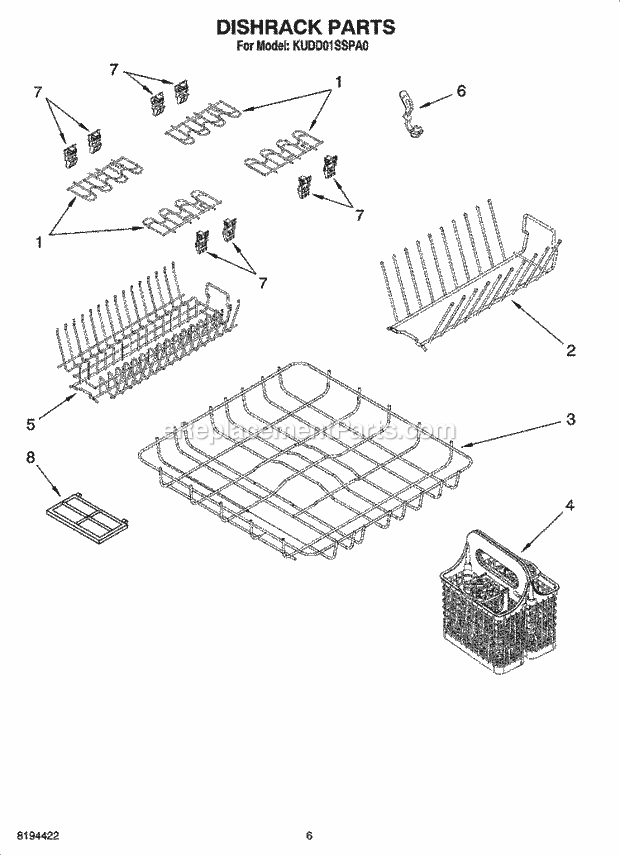 KitchenAid KUDD01SSPA0 Dishwasher Dishrack Parts Diagram