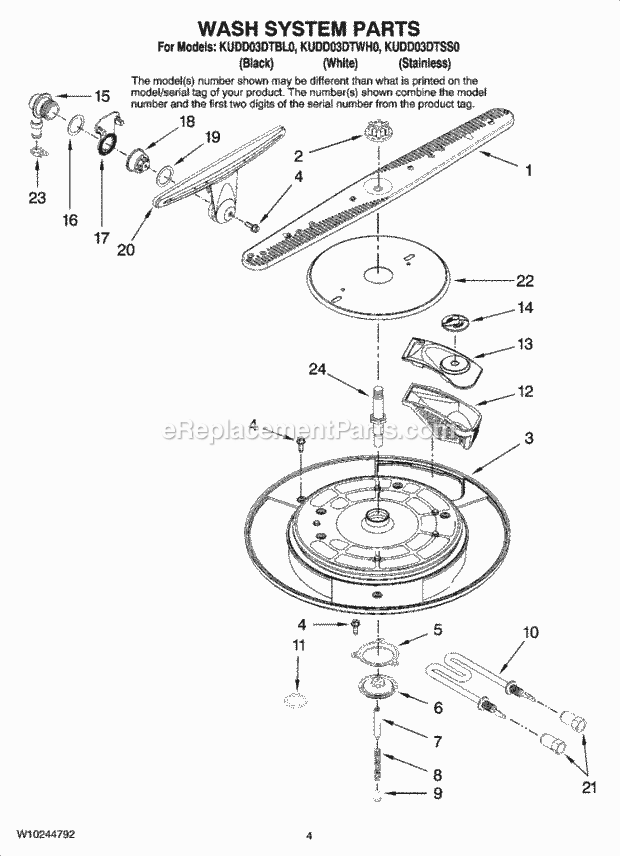 KitchenAid KUDD03DTBL0 Dishwasher Wash System Parts Diagram