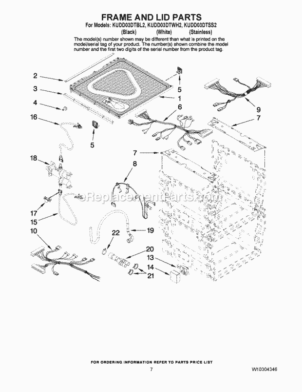 KitchenAid KUDD03DTBL2 Dishwasher Frame and Lid Parts Diagram