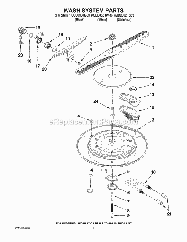 KitchenAid KUDD03DTBL3 Dishwasher Wash System Parts Diagram