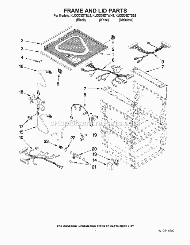 KitchenAid KUDD03DTSS3 Dishwasher Frame and Lid Parts Diagram