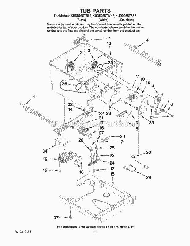 KitchenAid KUDD03STBL2 Dishwasher Tub Parts Diagram