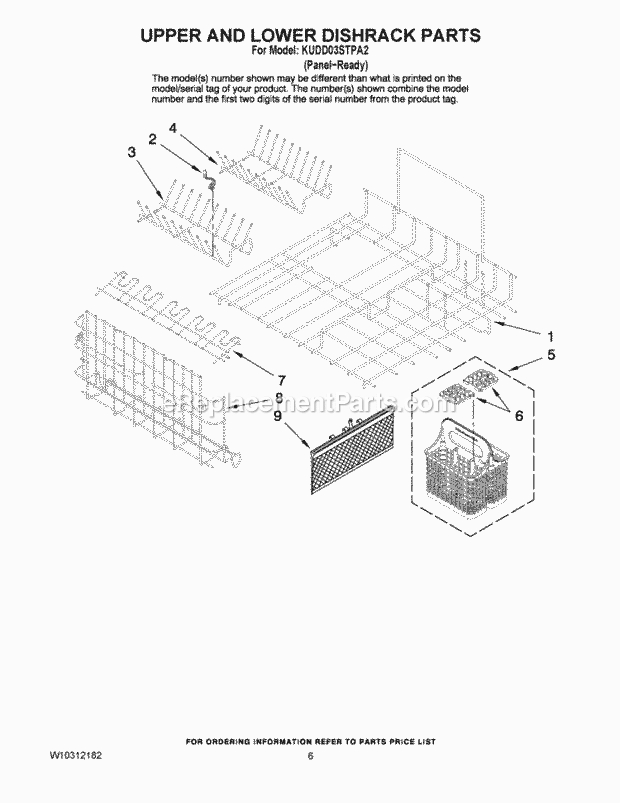 KitchenAid KUDD03STPA2 Dishwasher Upper and Lower Dishrack Parts Diagram