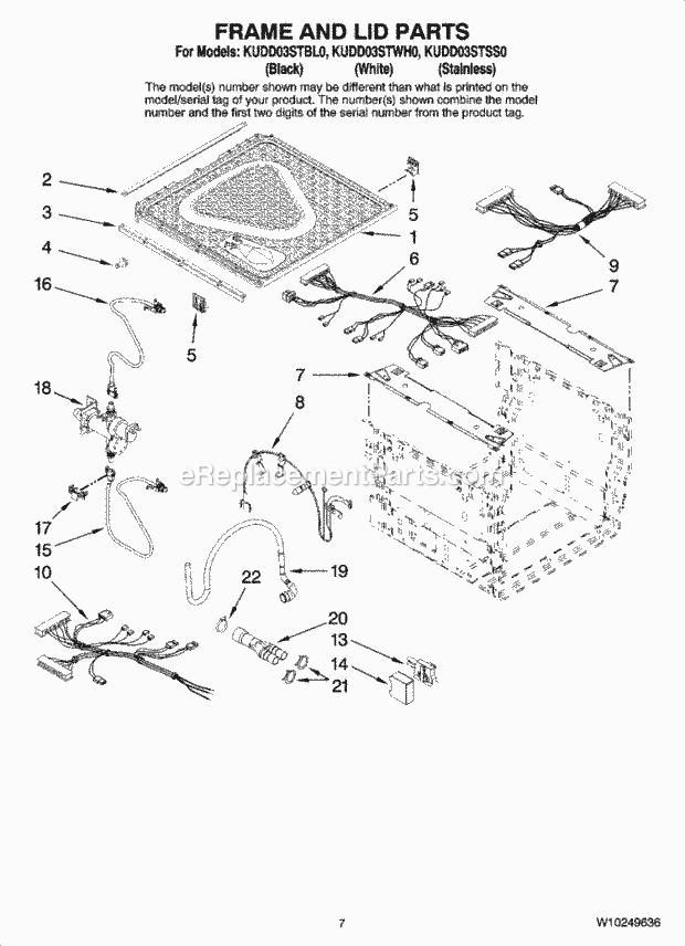 KitchenAid KUDD03STSS0 Dishwasher Frame and Lid Parts Diagram