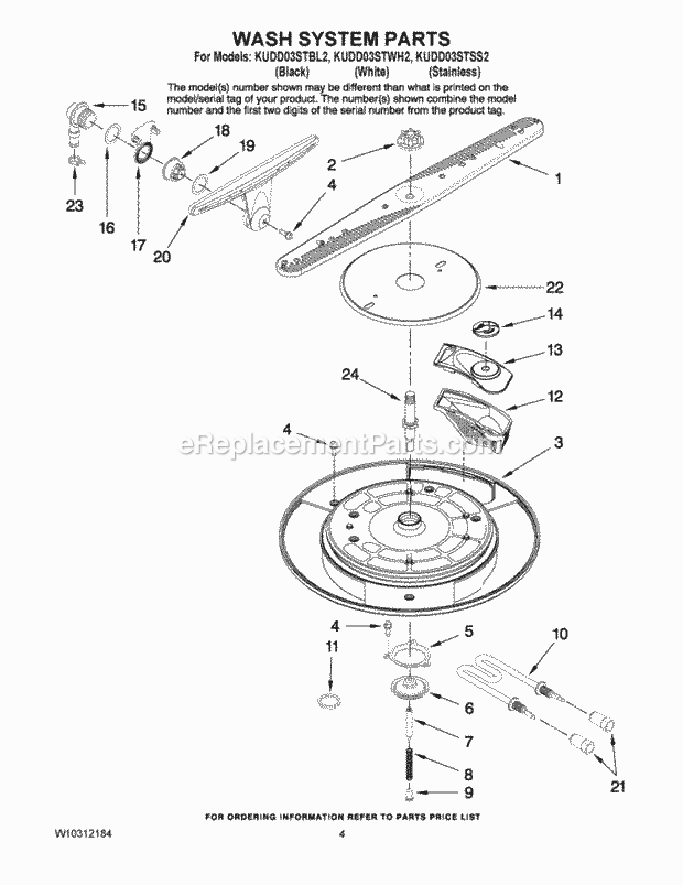 KitchenAid KUDD03STWH2 Dishwasher Wash System Parts Diagram