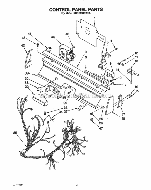 KitchenAid KUDD230YWH0 Dishwasher Control Panel, Lit/Optional Diagram