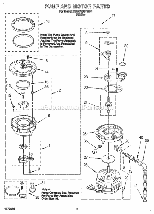 KitchenAid KUDD230YWH1 Dishwasher Pump and Motor Diagram