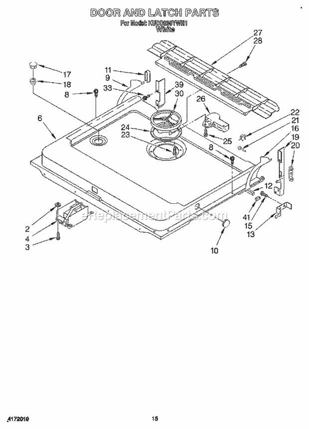 KitchenAid KUDD230YWH1 Dishwasher Door and Latch Diagram