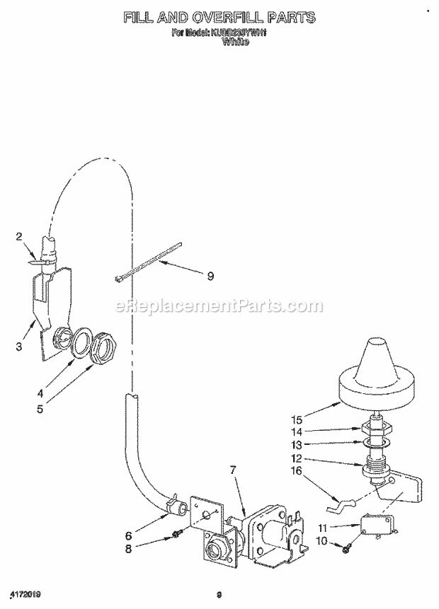 KitchenAid KUDD230YWH1 Dishwasher Fill and Overfill Diagram