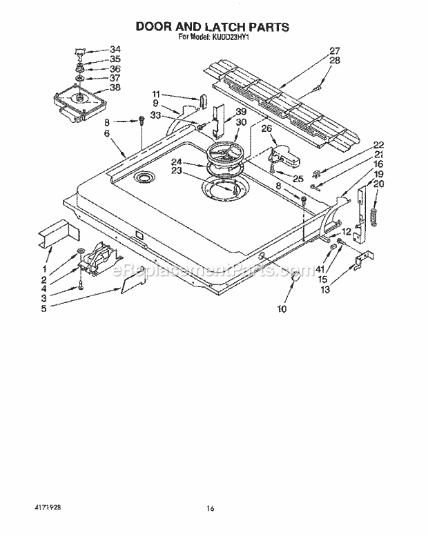 KitchenAid KUDD23HY1 Dishwasher Door and Latch Diagram