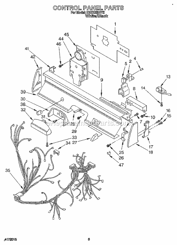 KitchenAid KUDD23HY2 Dishwasher Control Panel, Lit/Optional Diagram