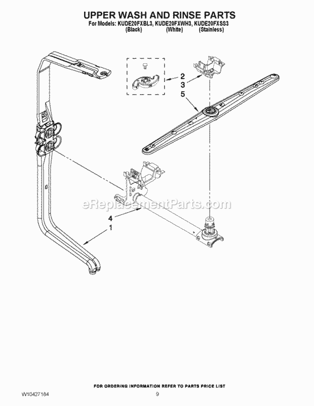 KitchenAid KUDE20FXBL3 Dishwasher Upper Wash and Rinse Parts Diagram