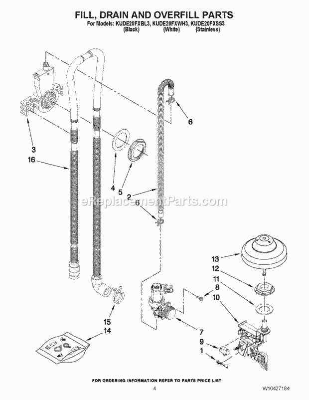 KitchenAid KUDE20FXWH3 Dishwasher Fill, Drain and Overfill Parts Diagram