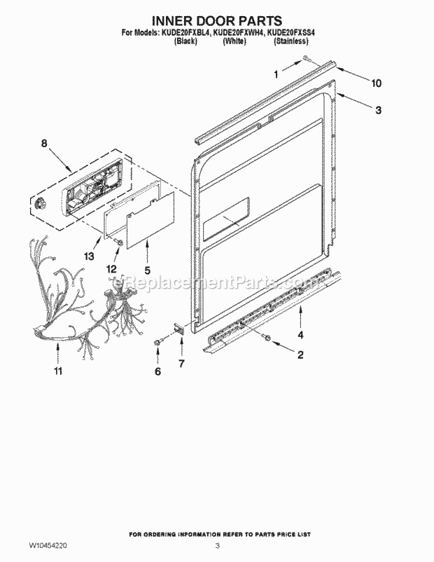 KitchenAid KUDE20FXWH4 Dishwasher Inner Door Parts Diagram