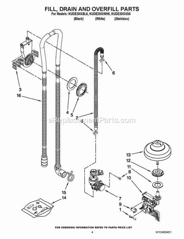 KitchenAid KUDE20IXBL6 Dishwasher Fill, Drain and Overfill Parts Diagram