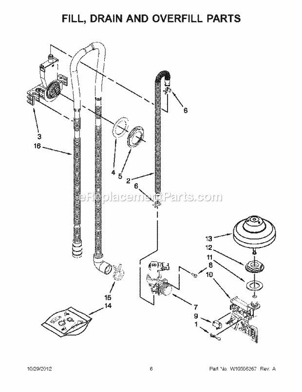 KitchenAid KUDE20IXBL9 Dishwasher Fill, Drain and Overfill Parts Diagram