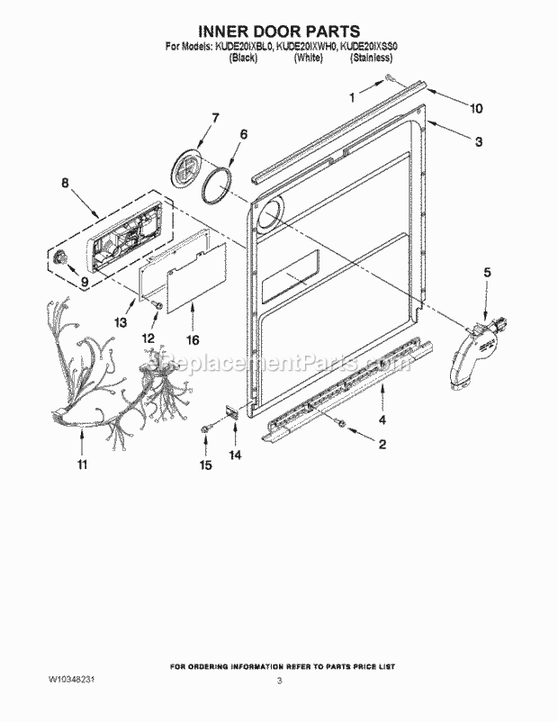 KitchenAid KUDE20IXSS0 Dishwasher Inner Door Parts Diagram