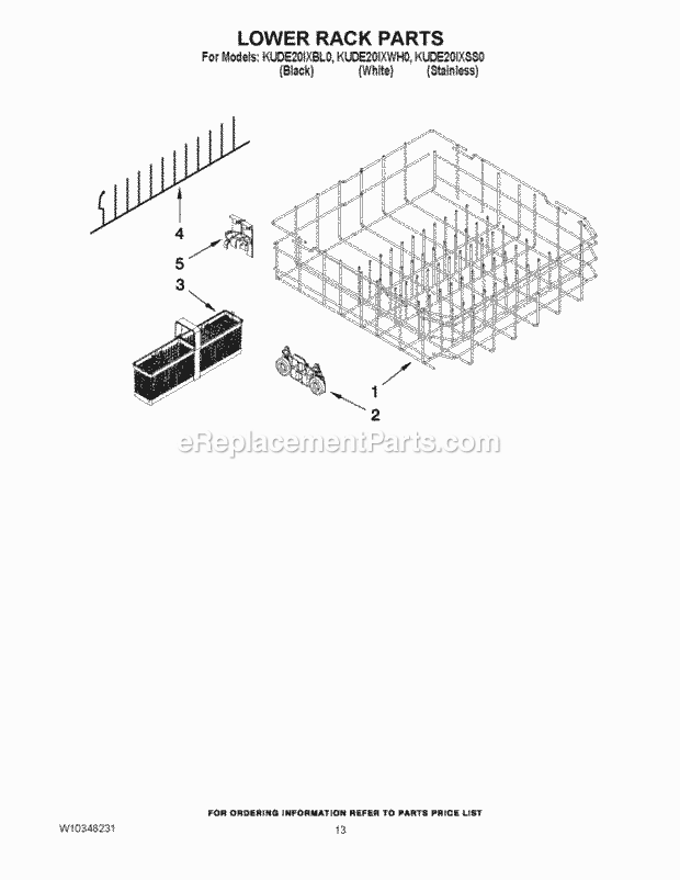 KitchenAid KUDE20IXSS0 Dishwasher Lower Rack Parts Diagram