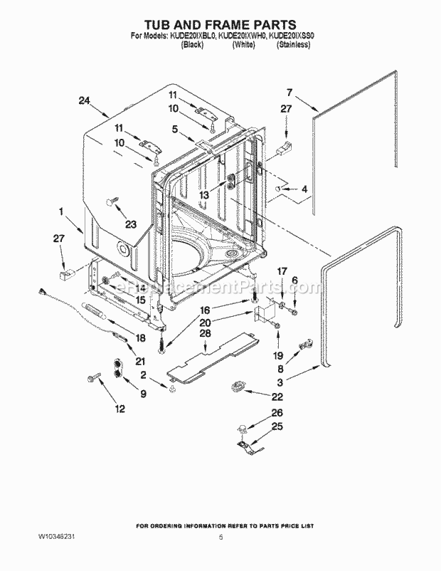 KitchenAid KUDE20IXSS0 Dishwasher Tub and Frame Parts Diagram