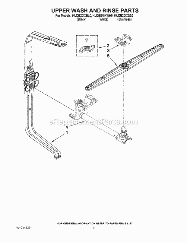 KitchenAid KUDE20IXWH0 Dishwasher Upper Wash and Rinse Parts Diagram