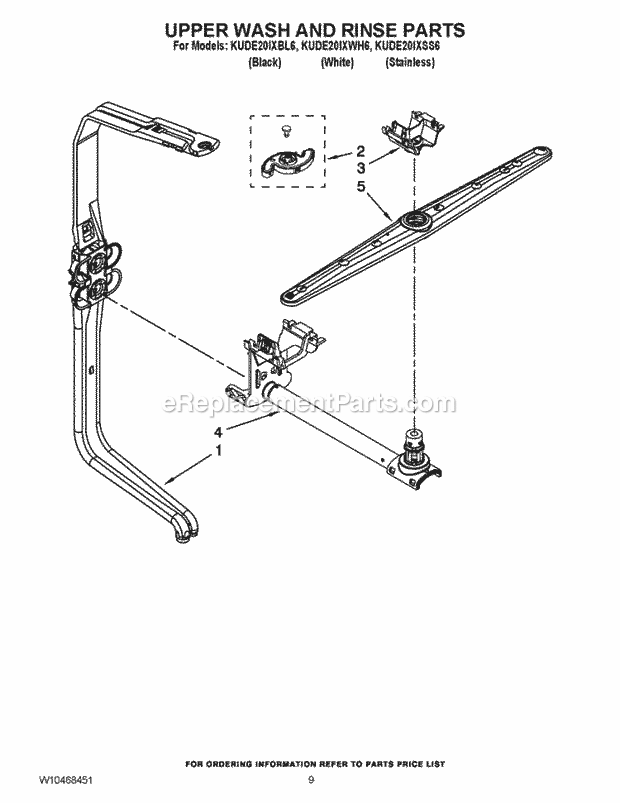 KitchenAid KUDE20IXWH6 Dishwasher Upper Wash and Rinse Parts Diagram