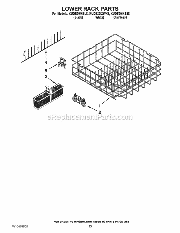 KitchenAid KUDE20IXWH8 Dishwasher Lower Rack Parts Diagram