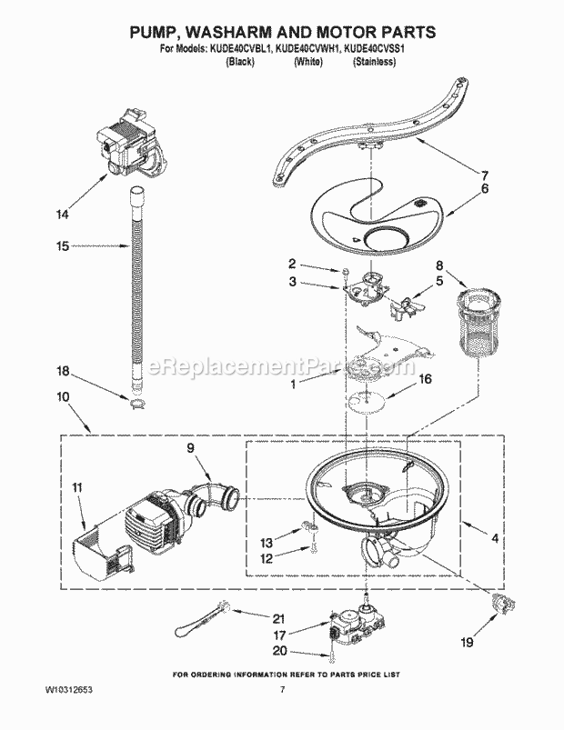 KitchenAid KUDE40CVSS1 Dishwasher Pump, Washarm and Motor Parts Diagram