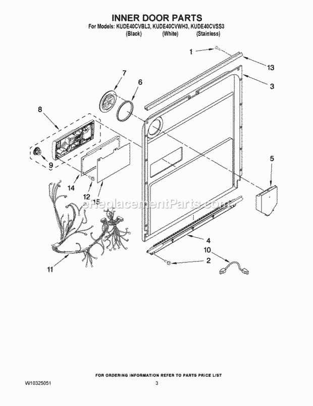 KitchenAid KUDE40CVWH3 Dishwasher Inner Door Parts Diagram