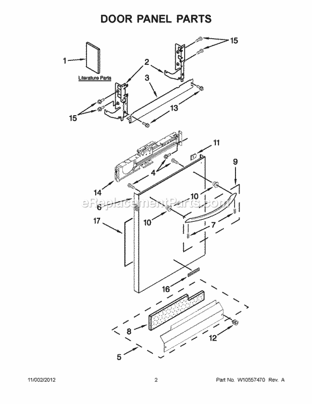 KitchenAid KUDE40FXBL6 Dishwasher Door Panel Parts Diagram