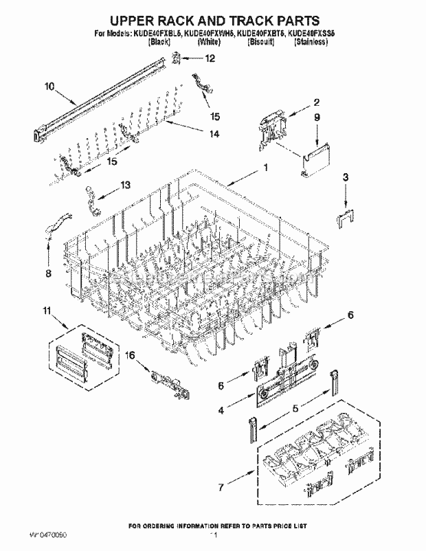 KitchenAid KUDE40FXBT5 Dishwasher Upper Rack and Track Parts Diagram