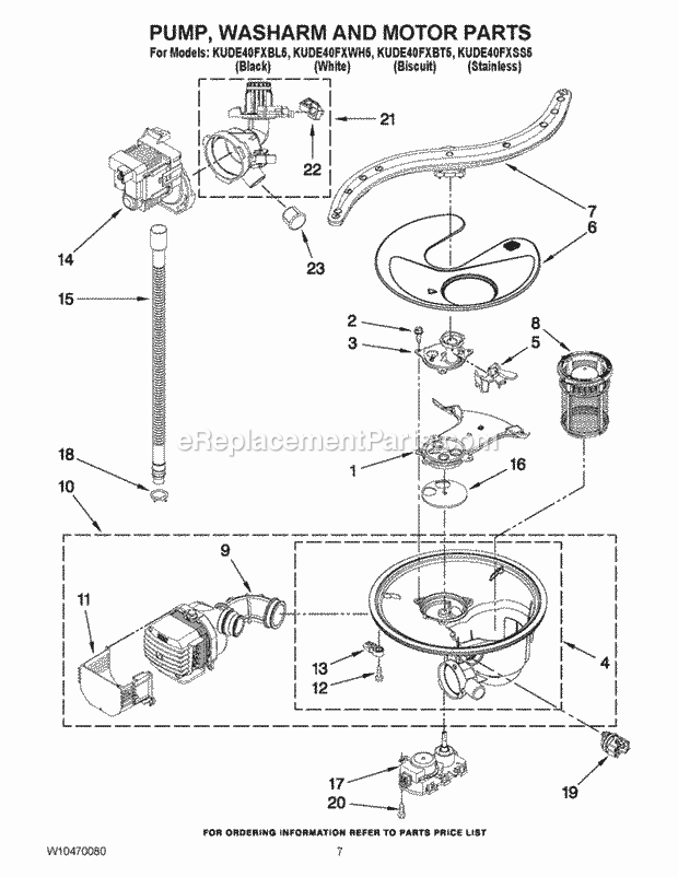 KitchenAid KUDE40FXBT5 Dishwasher Pump, Washarm and Motor Parts Diagram