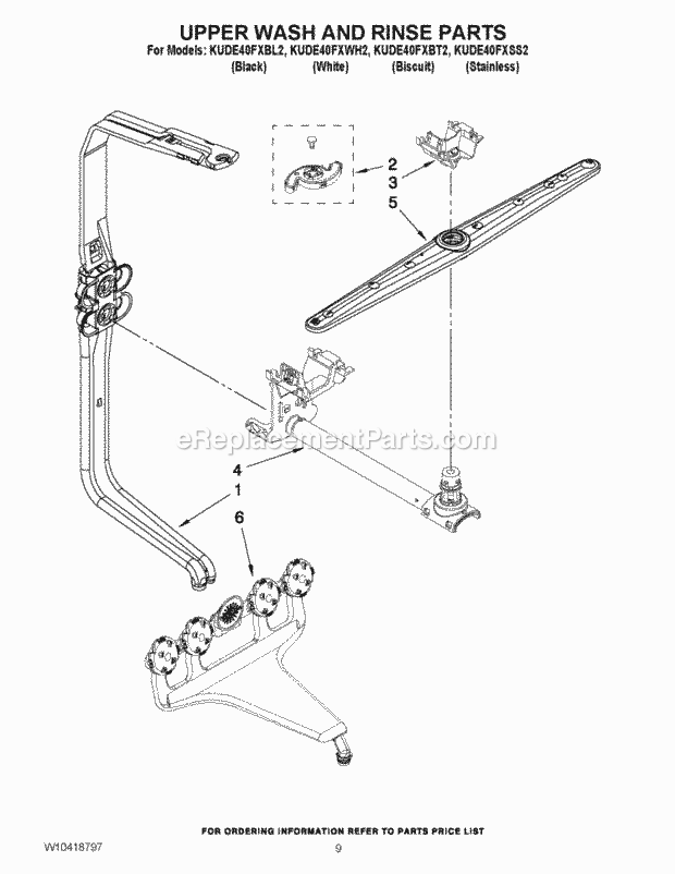 KitchenAid KUDE40FXSS2 Dishwasher Upper Wash and Rinse Parts Diagram